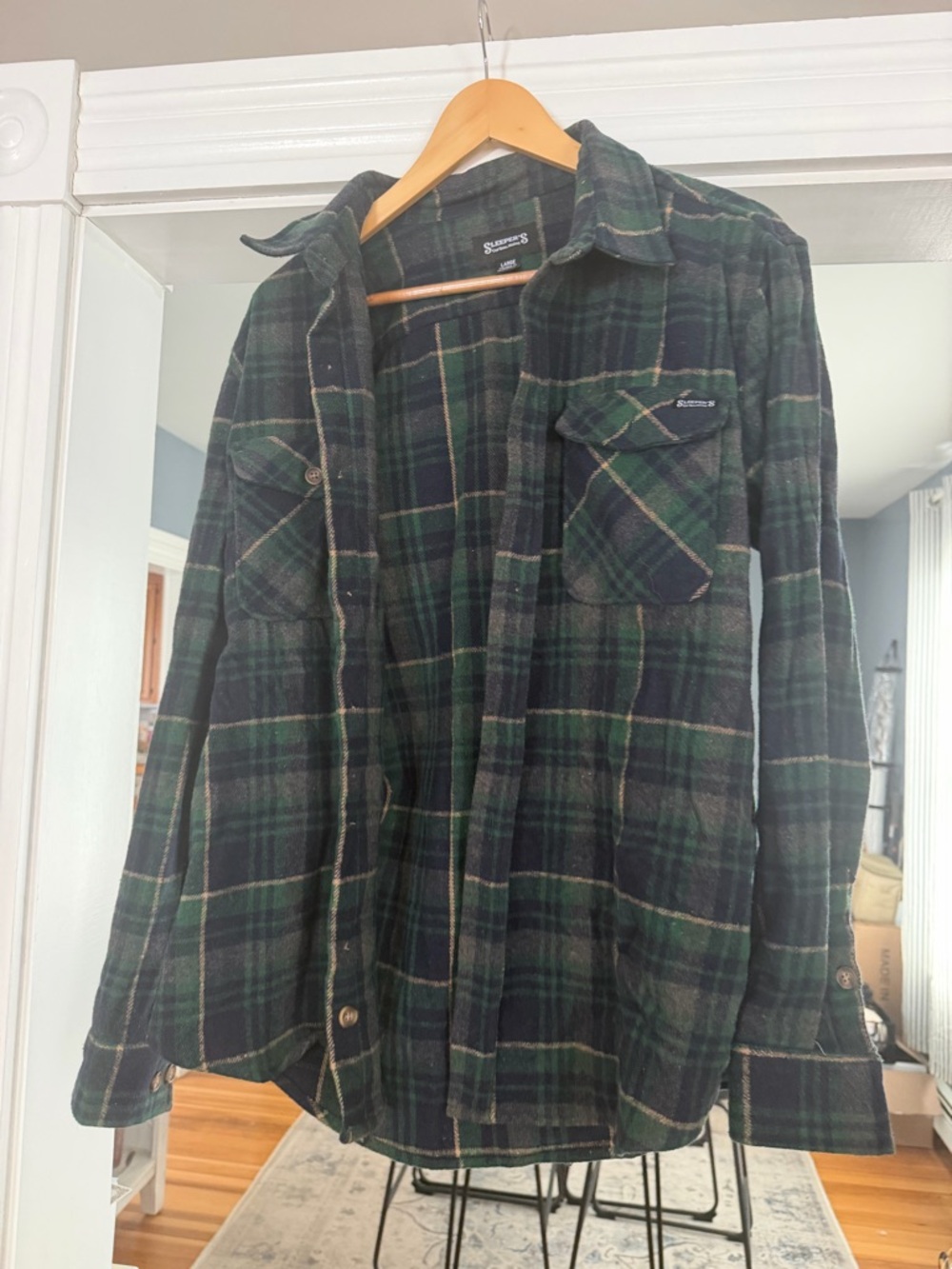 Sleeper Green and Navy Plaid Shirt Jacket